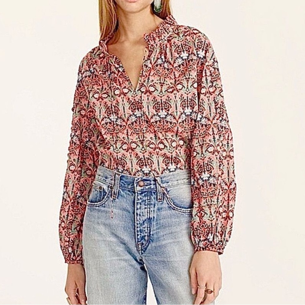 J. Crew Scalloped tie-neck top in Liberty® May     Nouveau print S